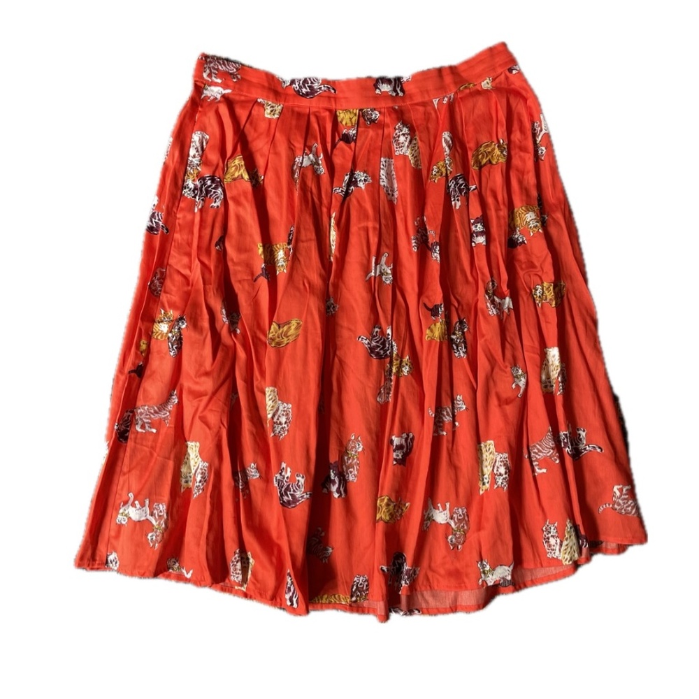 ModCloth A-line Vintage Inspired Red Cats Print Pleated Skirt Size 16